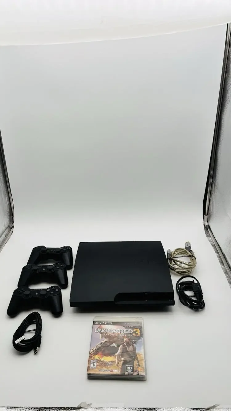Sony PlayStation 3 PS3 Slim 320GB Console CECH-3001B Tested Works 3 Controllers